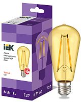 Лампа светодиодная ST64 ретро золото 6Вт 230В 2700К E27 серия 360° | код LLF-ST64-6-230-30-E27-CLG | IEK